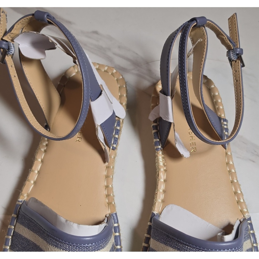 Marc Fisher Women's Blue/White Striped Buckle Espadrille Sandals 8.5M